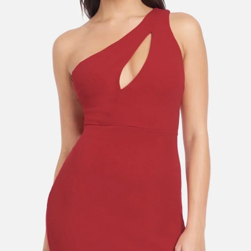 BEBE Red Bodycon Dress Asymmetrical Sleeve